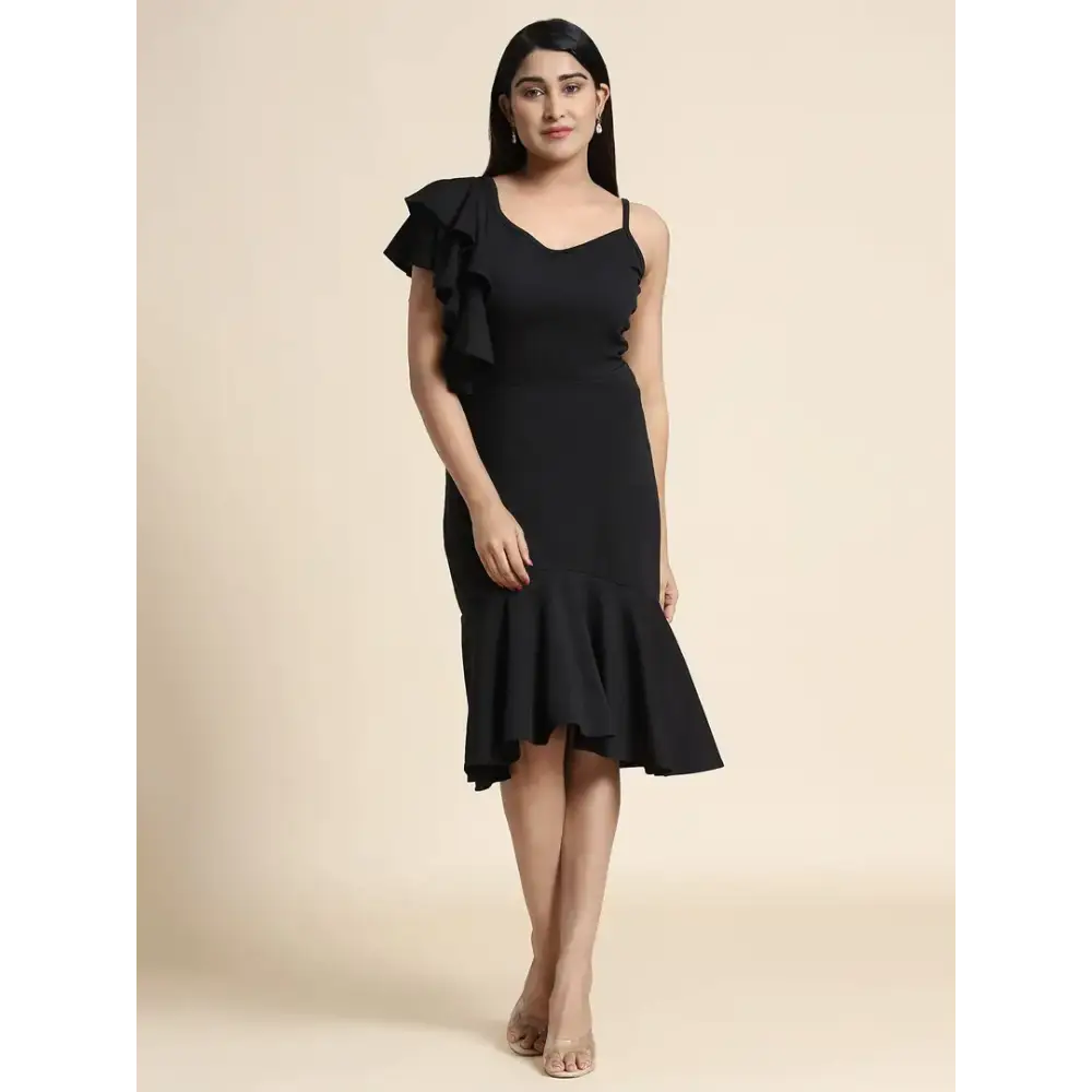 Women's Seasonal Garments Charming Silhouette LeeliPeeri Desigvner Bodycon A line Knee Length One Piece Ruffle Dress