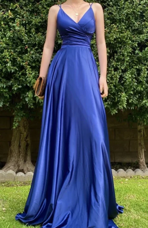 Women's Occasion Wear Clothes Elegant Attire Blue satin long prom dress simple evening dress  cg7801