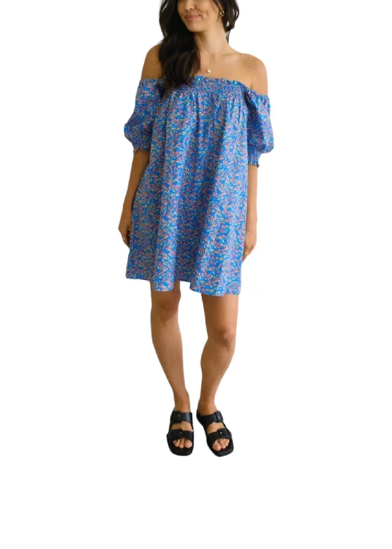 Women's Effortless Casual Outfit Casual Weekend Relaxed Style Babydoll Floral Dress In Blue