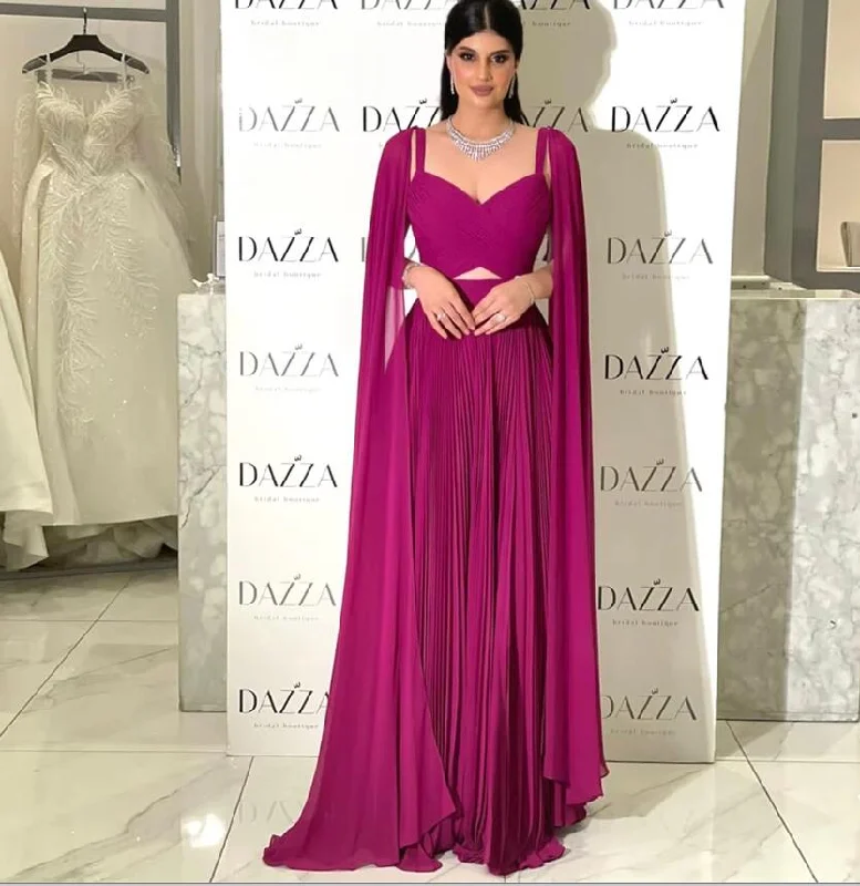 Women's Evening Wear Attire Statement Piece Burguny Women Evening Dress Long Formal Gown with Cape Sleeves PL12243