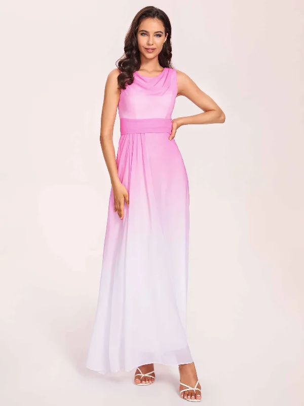 Women's Clothes And Garments Graceful Movement Elegant A-line Beteau Ombre Chiffon Long Bridesmaid Dresses