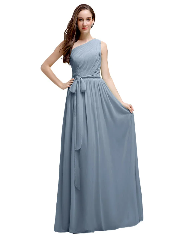 Women's Outerwear Apparel Floral Style A-line One-shoulder Long Bridesmaid Dresses