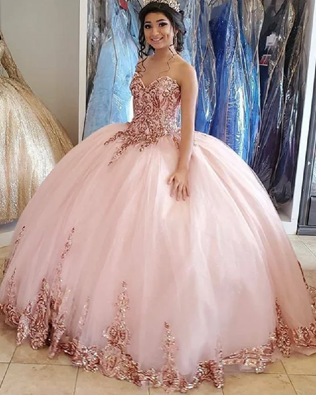 Luxury Women's Clothes Romantic Date - Night Ensemble New Pink Lace Quinceanera Dresses Ball Gown Prom Dress Sweet 16 Dress For 15 Years Corset Dress Pageant Gown