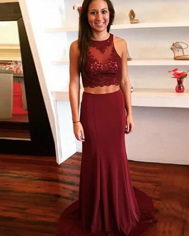 Casual Clothing For Women Ethnic Cultural Event Wear Lace Scoop Neck Fitted Prom Gown Two Pieces Party Dresses 2019 PL2102