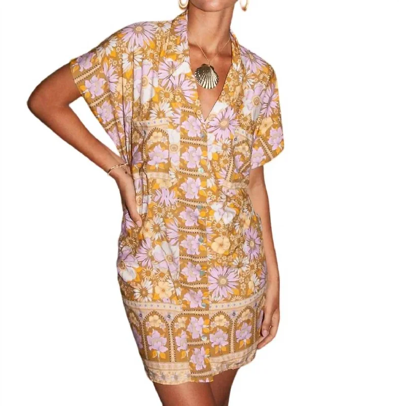 Women's Sporty Chic Clothes Fashion-Forward Style Lyla Floral Shirtdress In Mustard/yellow/lilac