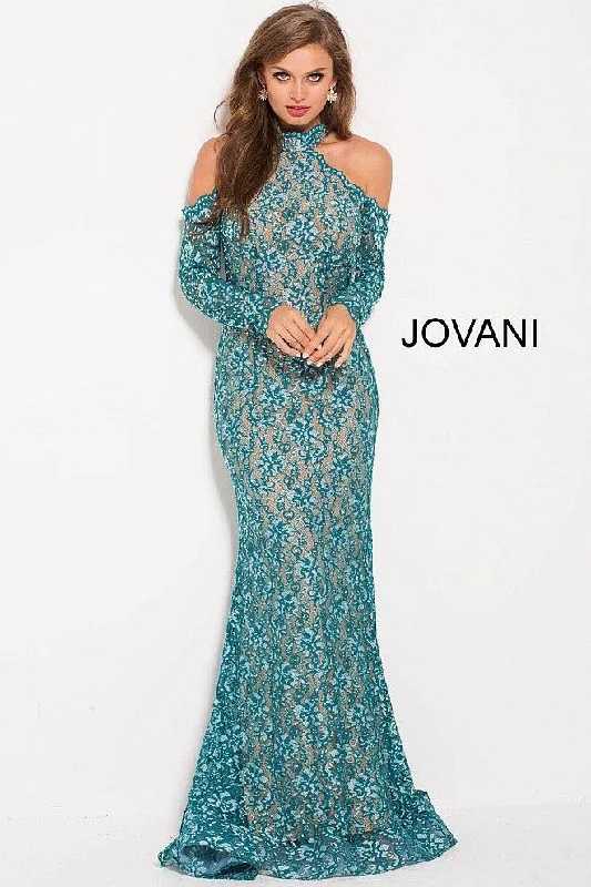 Women's Athleisure Apparel Dreamy Aesthetic Jovani 58376 Long Sleeve Cold-Shoulder Long Gown