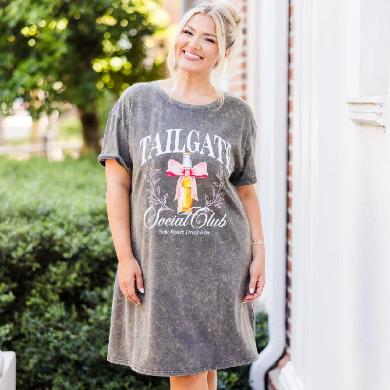 Charming Women's Holiday Apparel Elegant Details Tailgate Social Club T-Shirt Dress, Charcoal