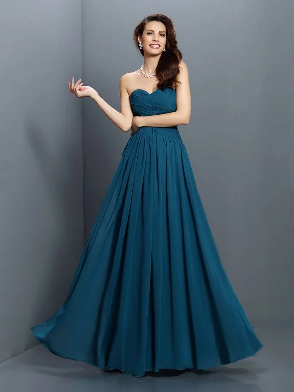 Women's Clothes For Work Events Feminine Flow A-Line/Princess Sweetheart Pleats Sleeveless Long Satin Bridesmaid Dresses