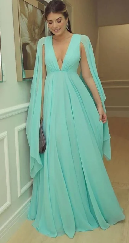 Women's Elegant Clothing Sets Dreamy Draping Elegant Chiffon A Line Formal Evening Dress With Cape Sexy Deep V Neck Floor Length Prom Dresses Party Gowns   cg18690