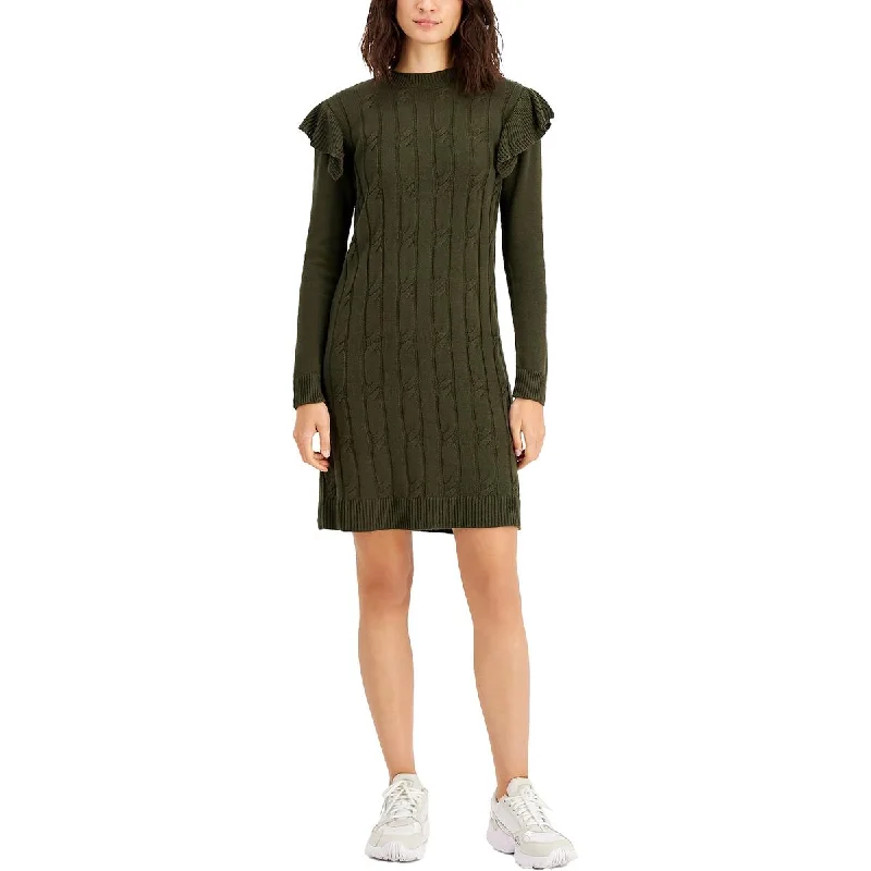 Women's Evening Clothing Chic Sophistication Bar III Womens Cable Knit Above Knee Sweatshirt Dress