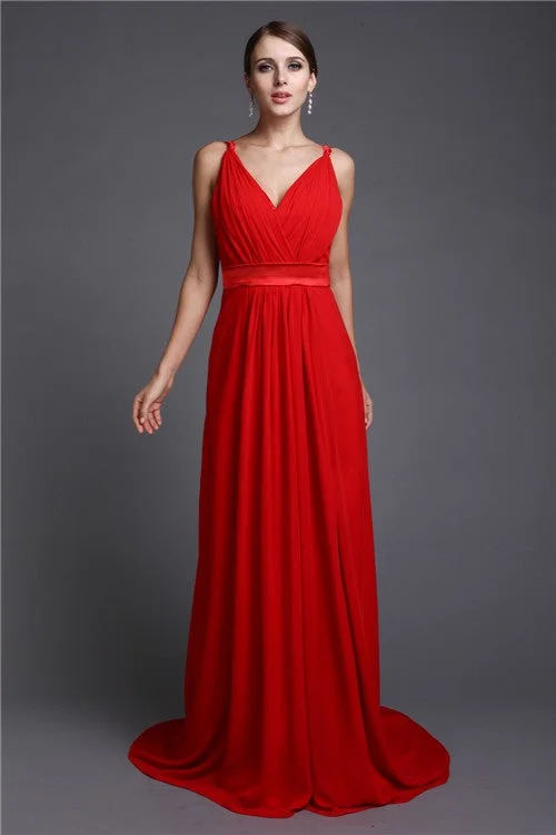 Women's Cozy Clothes Fashion-Forward Style A-Line/Princess V-neck Sleeveless Long Ruffles Chiffon Bridesmaid Dresses