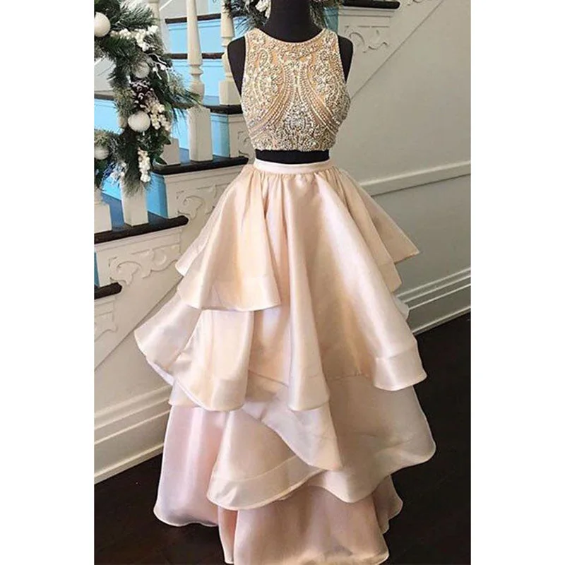 Women's Everyday Clothes Flash Sale Siaoryne Scoop Neck Beading Two Pieces Prom Dresses Crop Top Evening Gowns Formal Gown