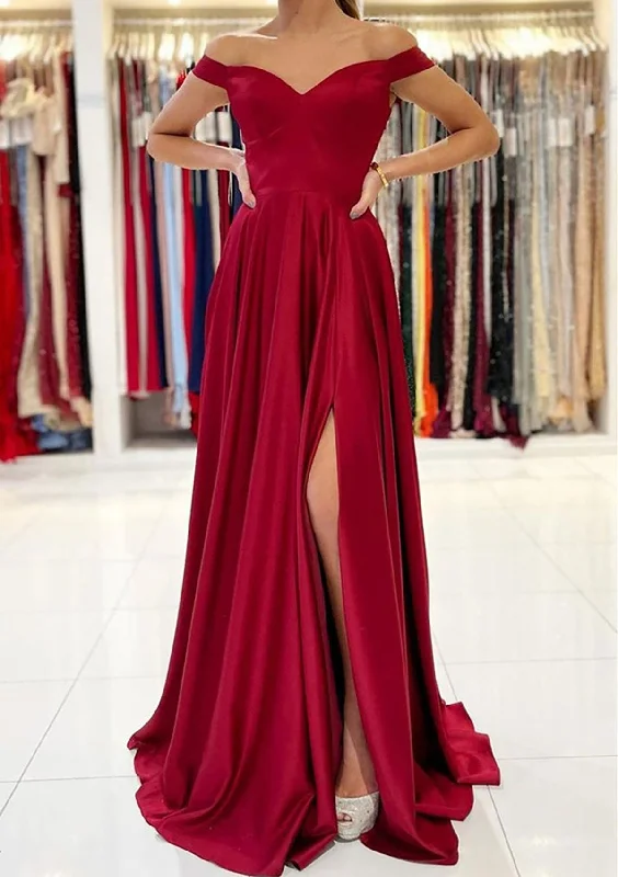 Women's Casual Outfit Classic Charm Women Side Slit Prom Dress Long Off Shoulder Evening Gowns Sweetheart Formal Party Dress YPD810