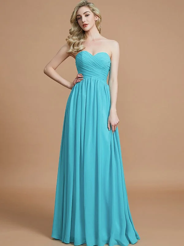 Fashionable Women's Clothes Classic Charm Empire Sweetheart Sleeveless Ruched Floor-Length Chiffon Bridesmaid Dresses