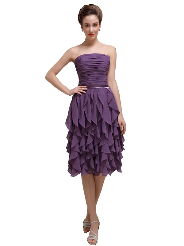 Women's Stylish Professional Apparel Vibrant Prints Elegant Strapless Princess A-line Knee-Length Bridesmaid Dresses