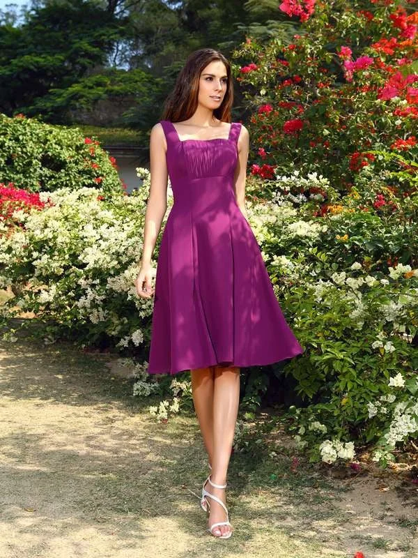 Women's Formal Event Attire Flash Sale A-Line/Princess Square Sleeveless Short Chiffon Bridesmaid Dresses