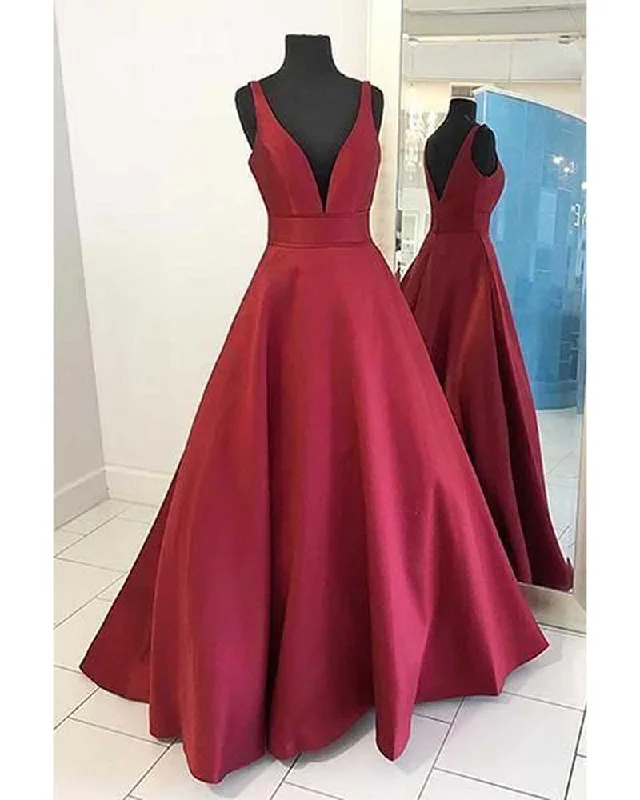 Women's Night-Out Clothes Feminine Grace Wine Red Sexy v Neck Senior Prom Dress Long Homecoming Gown LP358