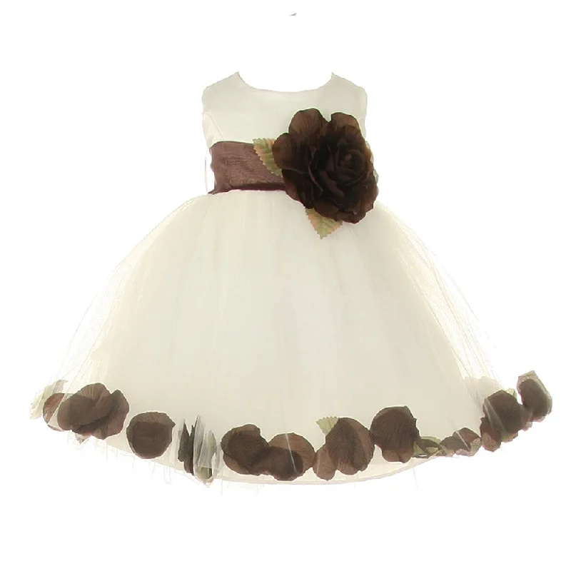 Women's Active Garments For Workouts Vintage Elegance Baby Girls Ivory Brown Petal Adorned Satin Tulle Flower Girl Dress 6-24M