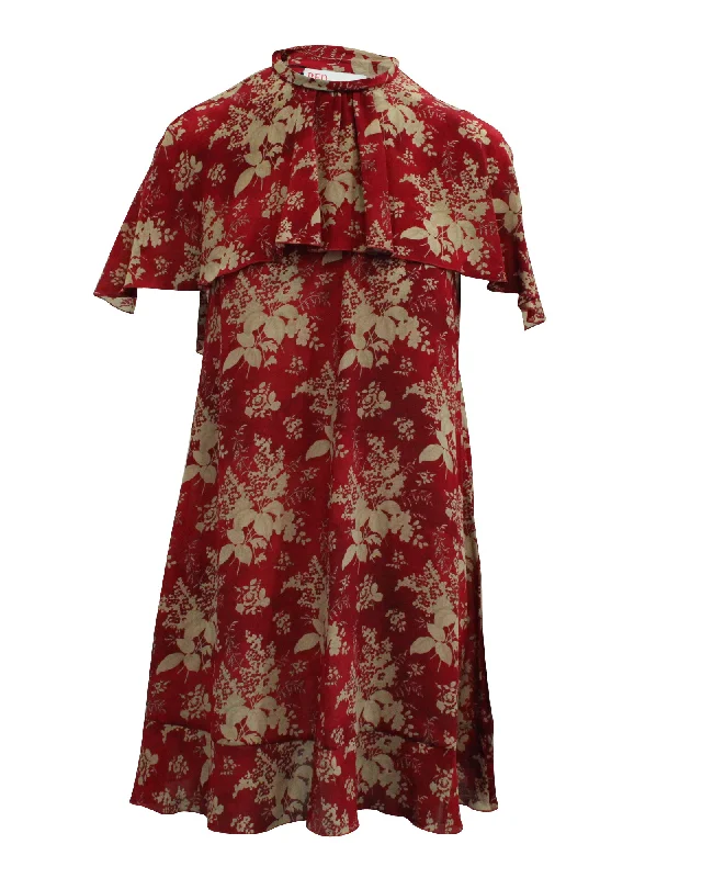 Luxury Women's Clothing Grab Romantic Date - Night Styles Now Red Valentino Floral Tapestry Printed Dress in Red Silk