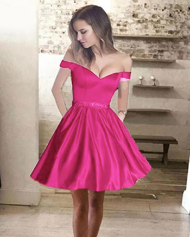 Women's Transitional Attire Everyday Glamour Fuchsia Pink/Yellow Junior Short Prom Dress Homecoming Gown with Belt SL1254