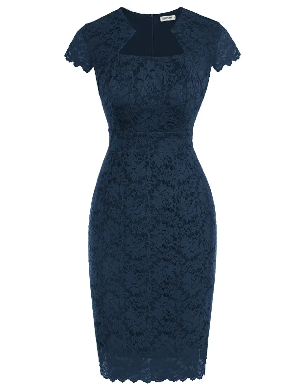 Women's Formal Apparel Flash Sale GRACE KARIN Women's Lace Dress Navy Blue Retro Vintage Bodycon Dresses 2XL