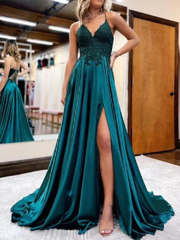 Women's Clothes For The Office Romantic Detailing Women Lace Prom Dresses Long Side Slit Evening Gowns Formal Party Dress YPD300