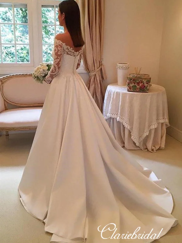 Women's High-Fashion Garments Ethnic Cultural Event Wear Off Shoulder Long A-line Lace Stain Elegant Wedding Dresses