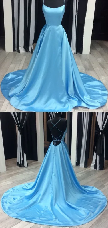 Women's Active Outfit For Fitness Minimalist Elegant Blue Satin Open Back Prom Dresses Leg Slit Evening Gowns   cg12095