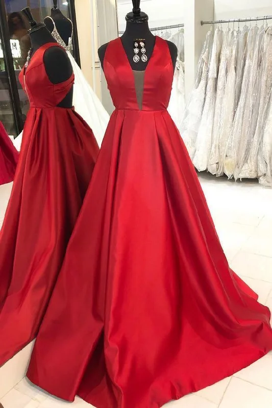 Casual Garments For Women Feminine Grace Charming V neck Satin Red Long Evening Dress prom dress    cg10712