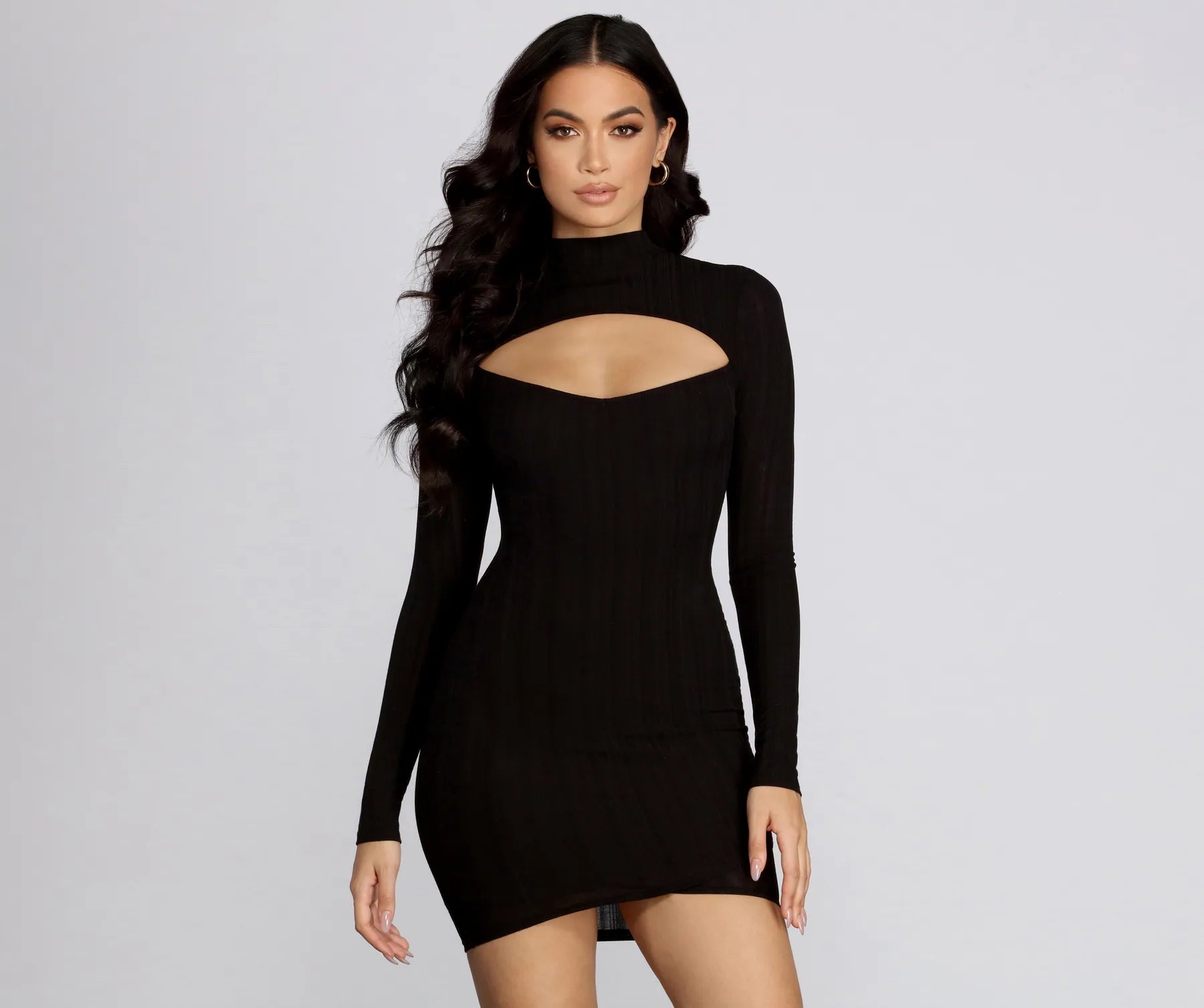 Women's Comfy Attire For Lounging Feminine Elegance Ribbed Long Sleeve Knit Dress