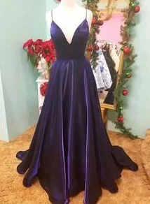 Affordable Fashion Clothing For Women Feminine Charm Simple purple v neck satin long prom dress, evening dress  cg7230