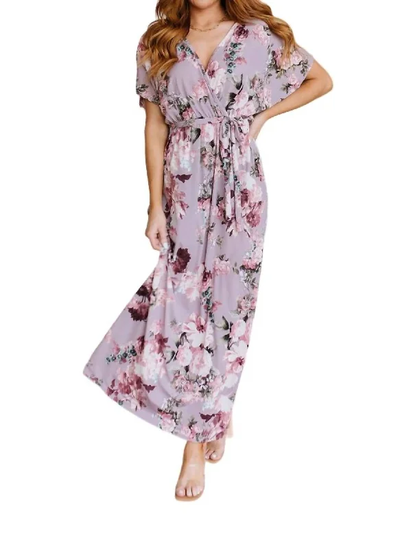 Women's Elegant Outfit Soft Textures Melodic Memory Floral Maxi Dress In Lilac