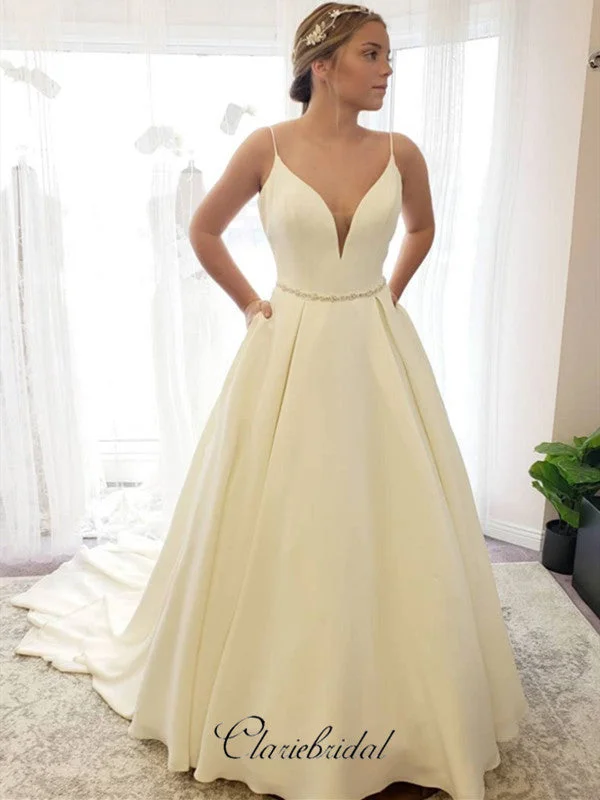 Women's Activewear Garments Playful Elegance Ivory Spaghetti Straps Wedding Dresses, A-line Popular Wedding Dresses