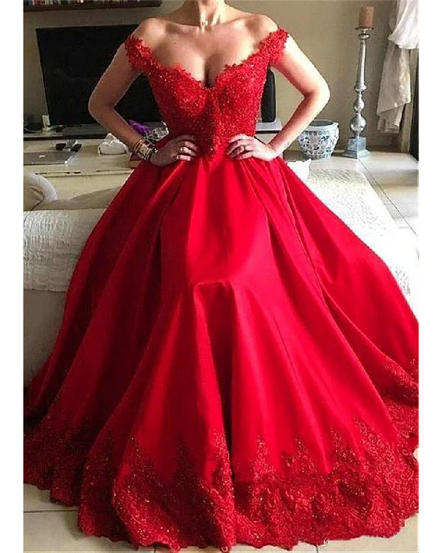 Women's Clothes For Special Occasions Effortless Comfort Off the Shoulder Red Women Formal Gown Lace Prom Dresses With Beading PL362