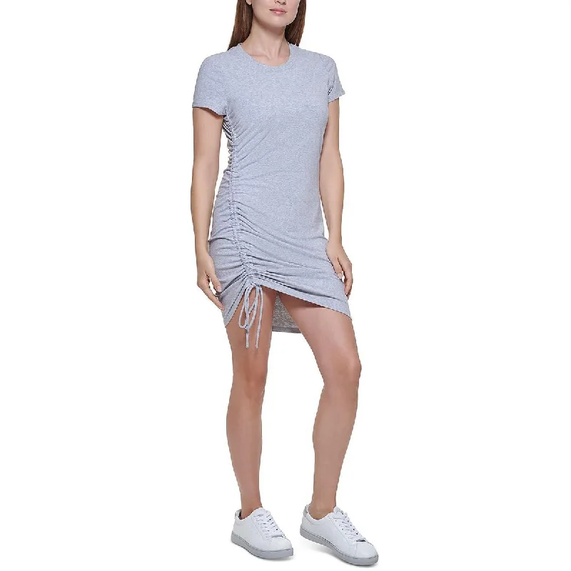 Women's Travel Outfit Set Feminine Allure Calvin Klein Jeans Womens Petites Ruched Mini T-Shirt Dress