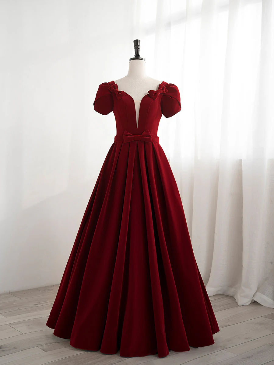 Women's Party Clothes Feminine Grace Amzcw A line velvet burgundy long prom dress burgundy bridesmaid dress prom dresses shops