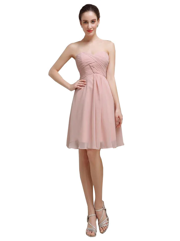 Women's Functional Outdoor Garments Final Clearance Sweetheart Pleats Chiffon Short Bridesmaid Dresses