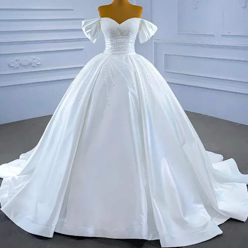 Chic Clothes For Women Modern Glamour Pearl Beaded Luxury Wedding Dress Off the Shoulder Bridal Gown