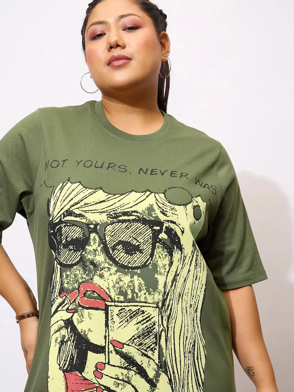 Women's Party Clothes Elegant Contour Women Olive Graphic NOT YOURS T Shirt Dress