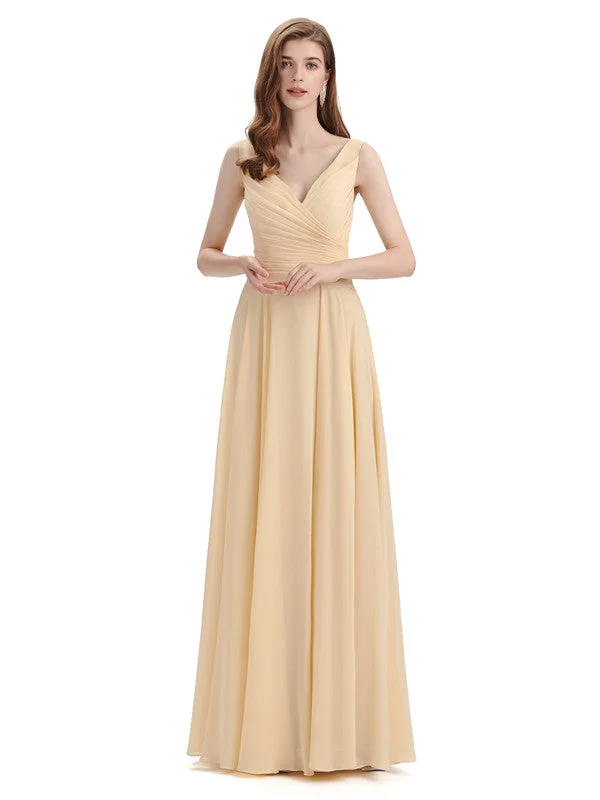 Tailored Clothing For Women Elegant Details Simple V-neck Chiffon Floor-Length Long Bridesmaid Dresses