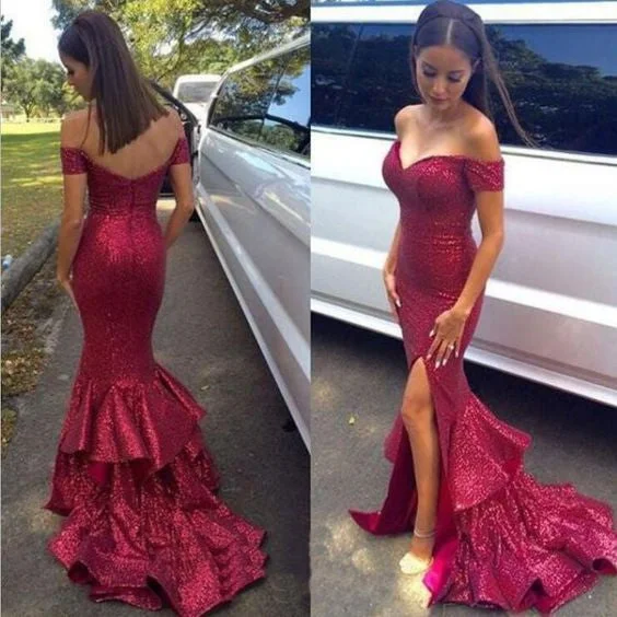 Women's Active Outfit For Fitness Great Deals on Ethnic Cultural Wear Siaoryne Off the Shoulder Formal Women Gowns Burgundy Sequins Prom Dress Mermaid