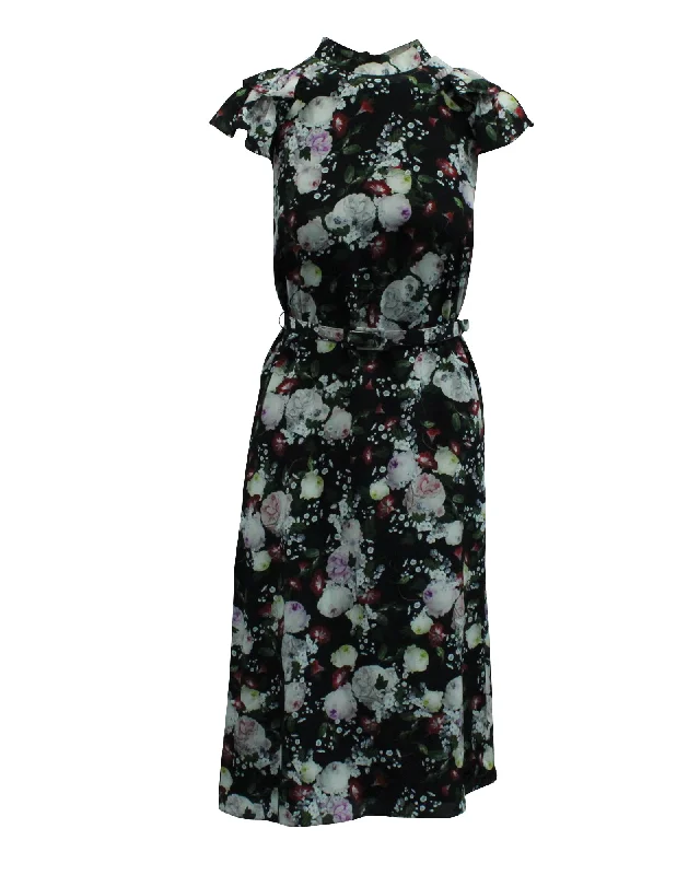 Women's Trendy Clothing Big Savings on Minimalist Office Styles Erdem Floral Fitted Dress in Black Silk