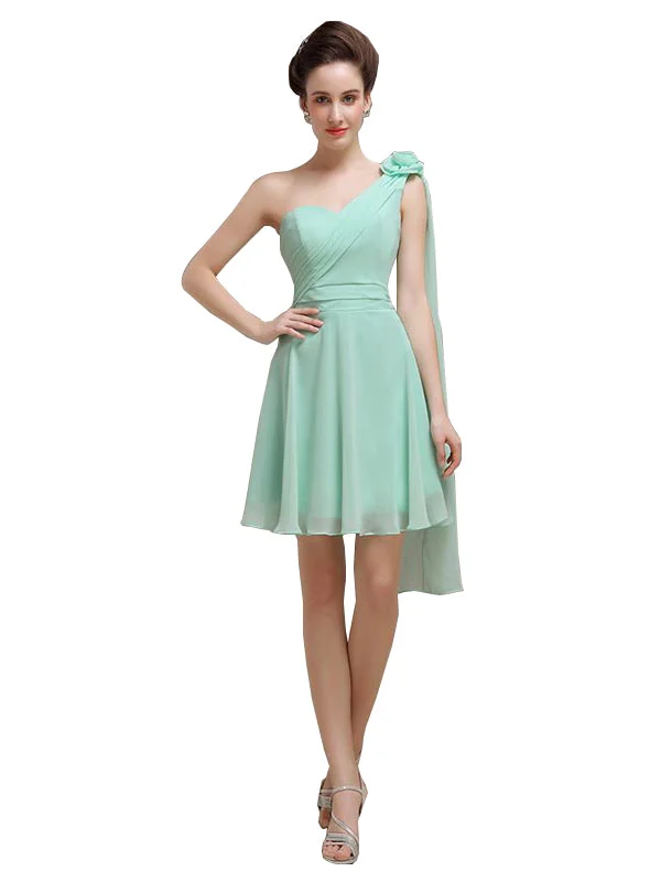 Women's Resort Garments Romantic Date - Night Ensemble One Shoulder Chiffon Short Bridesmaid Dresses